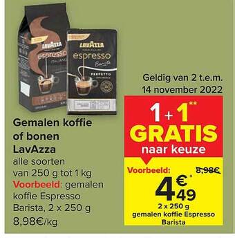 Carrefour Gemalen koffie of bonen lavazza aanbieding