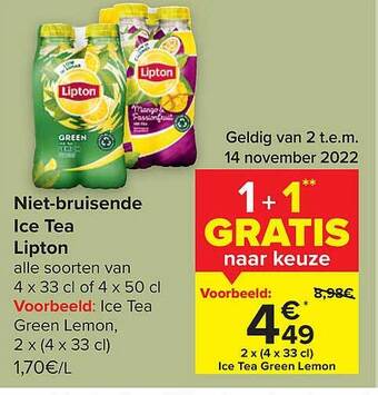 Carrefour Niet-bruisende ice tea lipton aanbieding