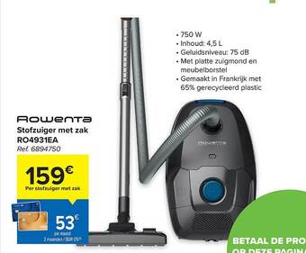 Carrefour Rowenta stofzuiger met zak ro4931ea aanbieding