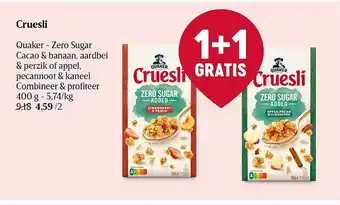 Delhaize Cruesli quaker 1+1 gratis aanbieding