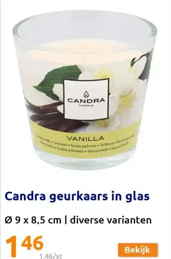 Action Candra Geurkaars in Glas 9 x 8.5cm aanbieding