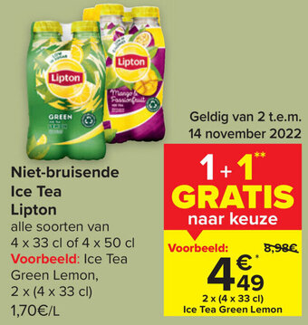 Carrefour Niet-bruisende Ice Tea Lipton aanbieding