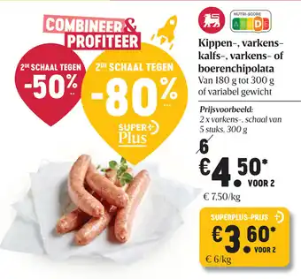 Kippen-, varkens- kalfs-, varkens- of boerenchipolata