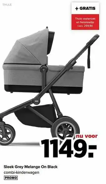 Baby-Dump Sleek grey melange on black combi-kinderwagen aanbieding
