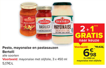 Carrefour Pesto, mayonaise en pastasauzen Bertolli aanbieding