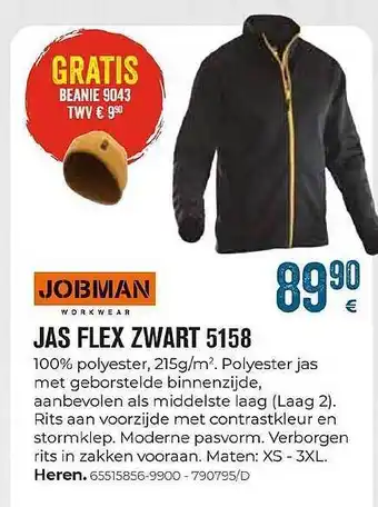 Meno Pro Jobman jas flex zwart 5158 aanbieding