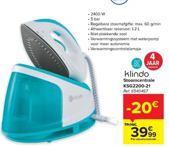 Carrefour Klindo Stoomcentrale KSG2200-21 aanbieding
