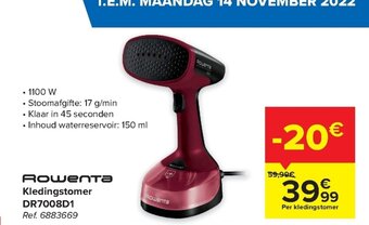 Carrefour Rowenta Kledingstomer DR7008D1 aanbieding