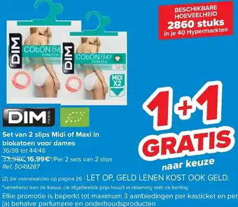 Carrefour Dim Set van 2 Slips Midi of Maxi in Biokatoen voor Dames 1+1 Gratis aanbieding