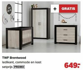 Baby-Dump Twf brentwood ledikant, commode en kast aanbieding