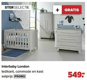 Baby-Dump Interbaby london ledikant, commode en kast aanbieding