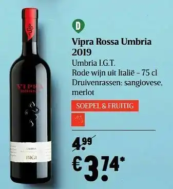 Delhaize Vipra rossa umbria 2019 umbria i.g.t. rode wijn uit italië aanbieding