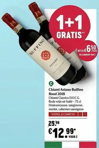 Delhaize Chianti aziano ruffino rood 2018 chianti classico d.o.c.g. rode wijn uit italië aanbieding