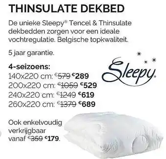 Sleepworld Thinsulate dekbed aanbieding