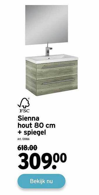 Fsc sienna hout 80 cm + spiegel