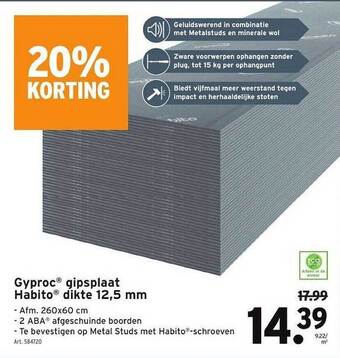 GAMMA Gyproc gipsplaat habito dikte 12,5 mm aanbieding