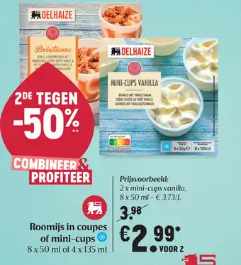 Delhaize Roomijs in coupes of mini-cups aanbieding