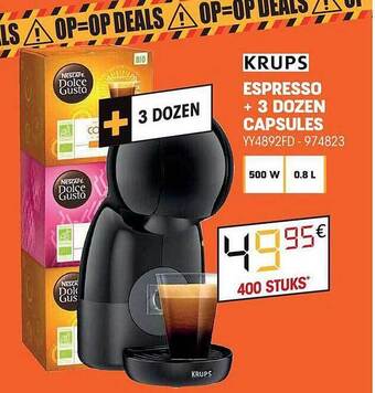 Electro Depot Krups espresso + 3 dozen capsules aanbieding