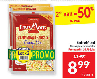 Intermarché EntreMont Geraspte Emmentaler 2 x 300g aanbieding