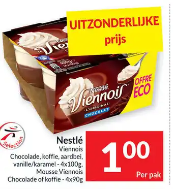 Intermarché Nestle Viennois Chocolade, Koffie , Aardabei , Vanille/Karamel 4 x 100g aanbieding