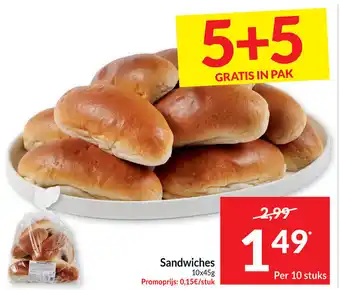 Intermarché Sandwiches 10x45g , 5+5 Gratis in Pak aanbieding