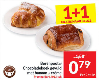 Intermarché Berenpoot of Chocoladekoek Gevuld met Banaan of Crème 1+1 Gratis aanbieding