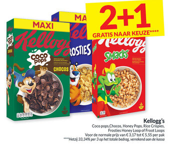 Kellogg's Coco Pops, Chocos, Honey Pops , Rice Crispies, Frosties Honey Loop of Froot Loops 2+1 Gratis