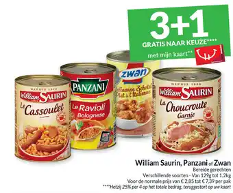 Intermarché William Saurin , Panzani of Zwan Bereide Gerechten 3+1 Gratis aanbieding