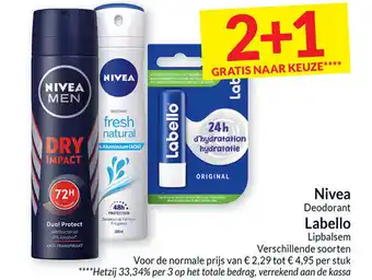Intermarché Nivea Deodorant , Labello Lipbalsem 2+1 Gratis aanbieding