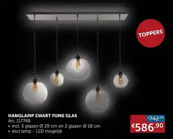 Zelfbouwmarkt Hanglamp zwart fume glas aanbieding