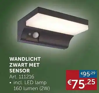 Zelfbouwmarkt Wandlicht zwart met sensor 160 lumen aanbieding