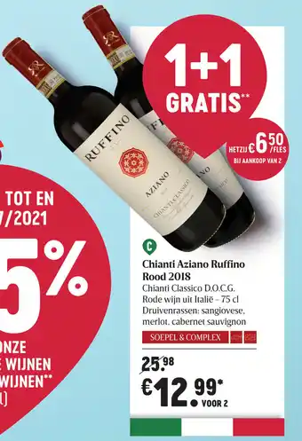 Delhaize Chianti Aziano Ruffino Rood 2018 aanbieding
