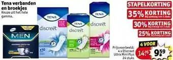 Kruidvat Tena verbanden en broekjes aanbieding