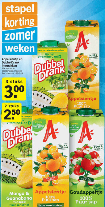 Albert Heijn Appelsientje en DubbelDrank literpakken aanbieding
