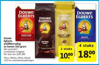 Albert Heijn Douwe Egberts snelfiltermaling en bonen 500gram aanbieding
