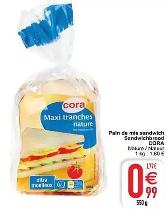 Pain de mie sandwich sandwichbrood cora 550g