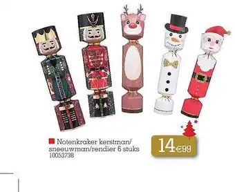 Notenkraker kerstman-sneeuwman-rendier 6 stuks
