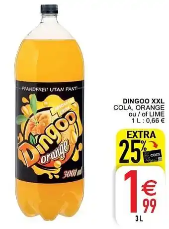 Cora Dingoo xxl cola, orange ou - of lime 3L aanbieding