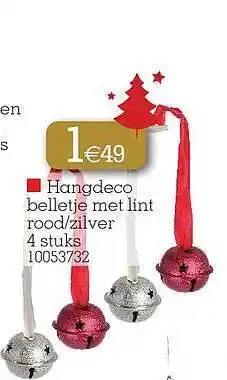 Yess Hangdeco balletje met lint rood-zilver aanbieding