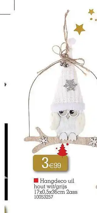 Yess Hangdeco uil hout wit-grijs aanbieding