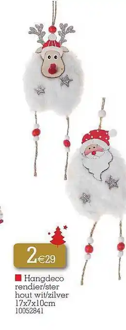 Yess Hangdeco rendier-ster hout wit-zilver aanbieding