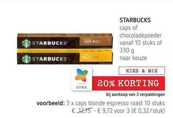 Spar Colruyt Starbucks caps of chocoladepoeder aanbieding