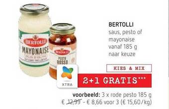 Spar Colruyt Bertolli saus, pesto of mayonaise aanbieding