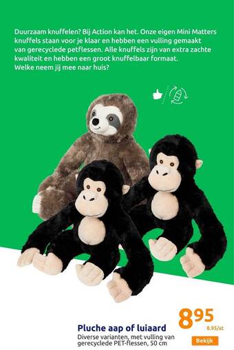 Action Pluche aap of luiaard aanbieding