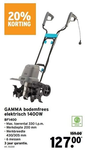 GAMMA Gamma bodemfrees elektrisch bf1400 aanbieding