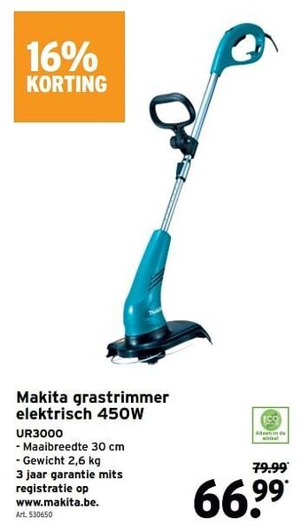 GAMMA Makita grastrimmer elektrisch ur3000 aanbieding
