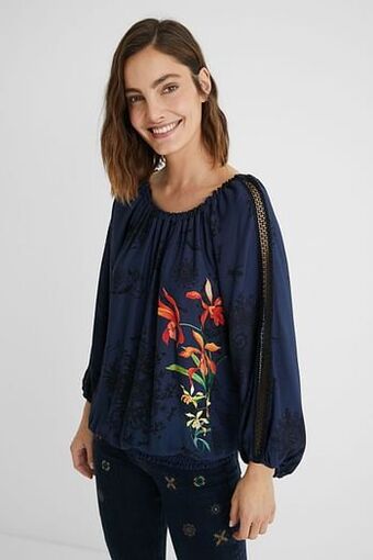 Desigual Blouse met wijde hals van viscose - BLUE - XXL aanbieding