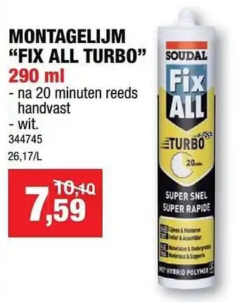 Hubo Montagelijm fix all turbo 290ml aanbieding