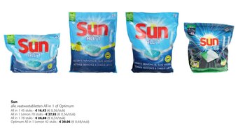 Colruyt Sun alle vaatwastabletten all in 1 45 stuks aanbieding