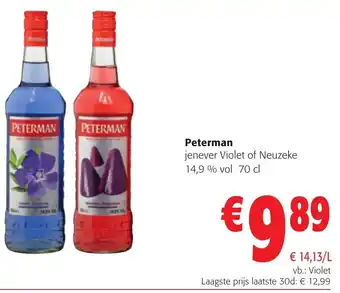 Colruyt Peterman jenever violet 14.9 % vol 70CL aanbieding